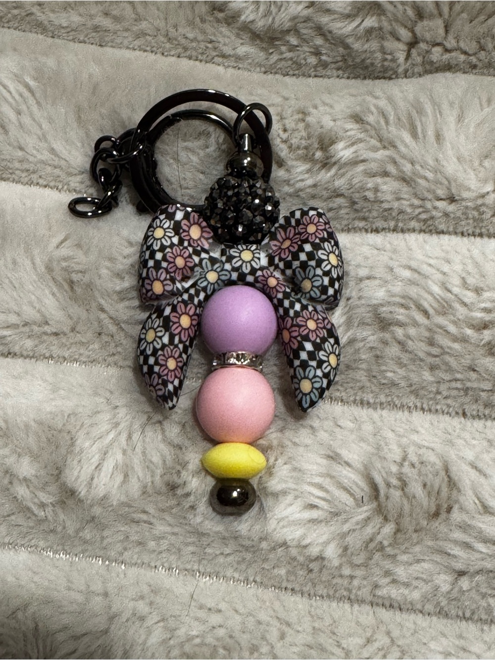 Floral Bow Bead Keychain - Pink, Purple & Yellow
